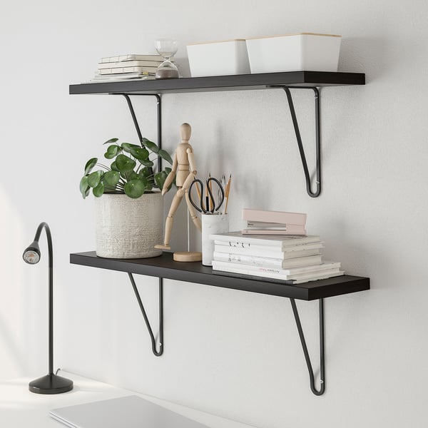 BERGSHULT / FÖRLÄGGARE wall shelf, brown-black/black, 80x20 cm