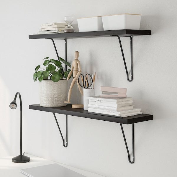 Ikea BERGSHULT / FÖRLÄGGARE - Wall shelf, brown-black/black, 80x20 cm