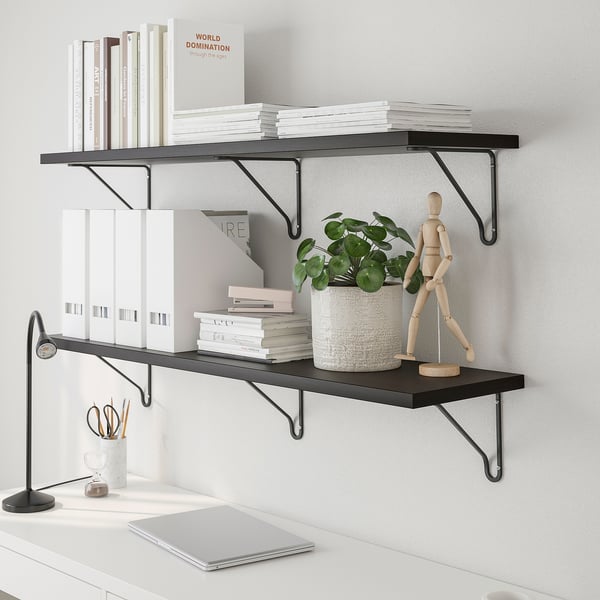 BERGSHULT / FÖRLÄGGARE wall shelf, brown-black/black, 120x30 cm