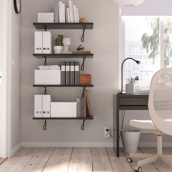 Ikea BERGSHULT / FÖRLÄGGARE - Wall shelf, brown-black/black, 80x30 cm
