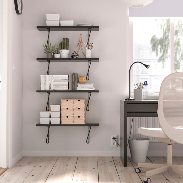 BERGSHULT / FÖRLÄGGARE wall shelf, brown-black/black, 80x20 cm