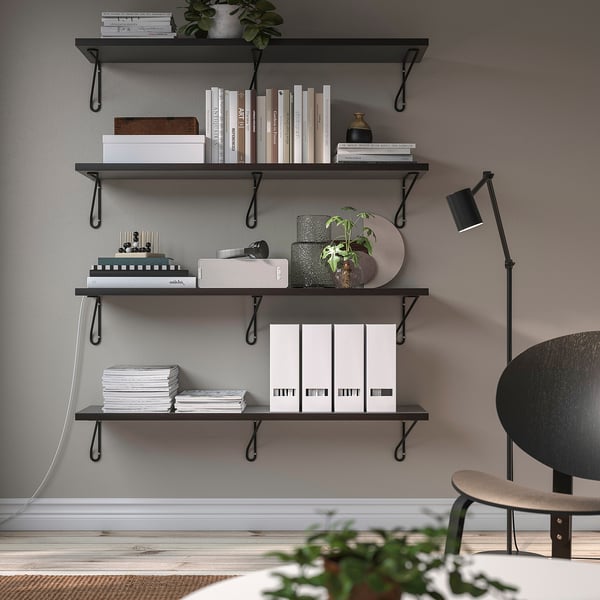BERGSHULT / FÖRLÄGGARE - BERGSHULT / FÖRLÄGGARE Wall shelf, brown-black/black, 120x30 cm