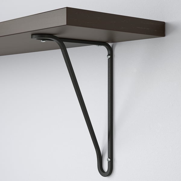 BERGSHULT / FÖRLÄGGARE wall shelf, brown-black/black, 120x20 cm