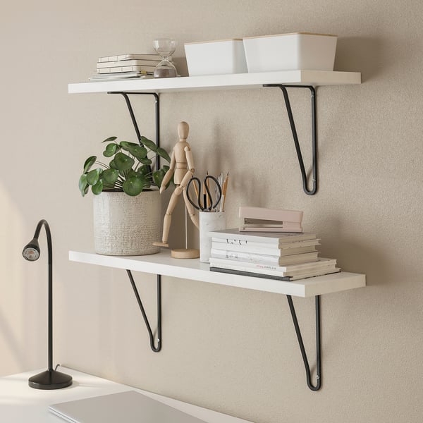 BERGSHULT / FÖRLÄGGARE wall shelf, black/white, 80x20 cm