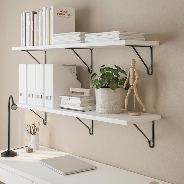 BERGSHULT / FÖRLÄGGARE wall shelf, black/white, 120x30 cm