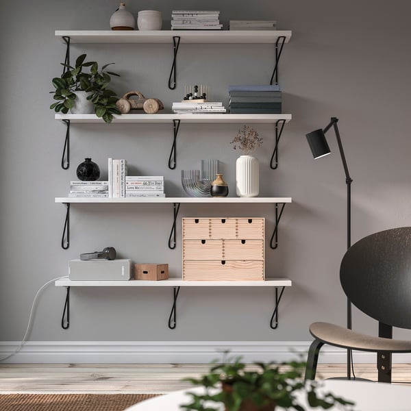 BERGSHULT / FÖRLÄGGARE wall shelf, black/white, 120x20 cm