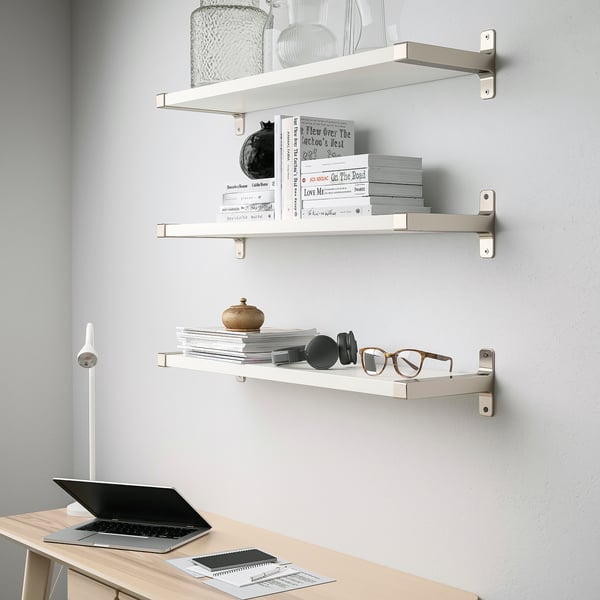 BERGSHULT / GRANHULT wall shelf combination, white/nickel-plated, 80x20 cm