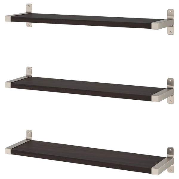 BERGSHULT / GRANHULT wall shelf combination, brown-black/nickel-plated, 80x20 cm