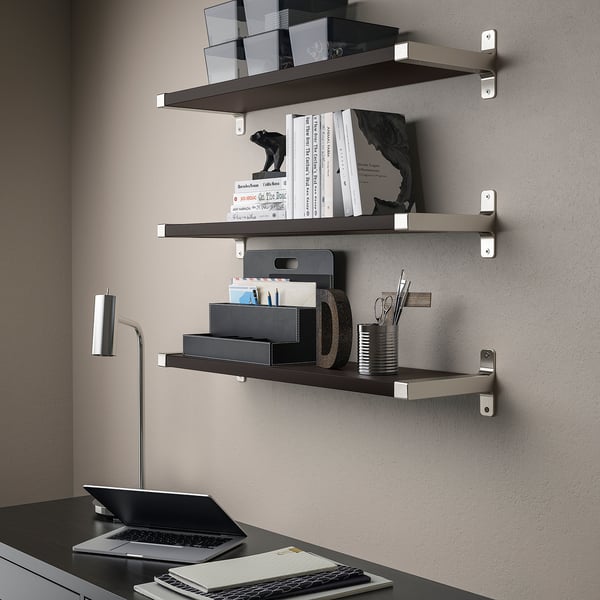 BERGSHULT / GRANHULT wall shelf combination, brown-black/nickel-plated, 80x20 cm