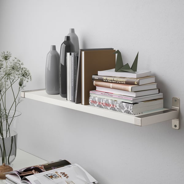BERGSHULT / GRANHULT wall shelf, white/nickel-plated, 80x20 cm