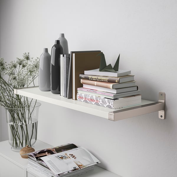 BERGSHULT / GRANHULT wall shelf, white/nickel-plated, 80x30 cm