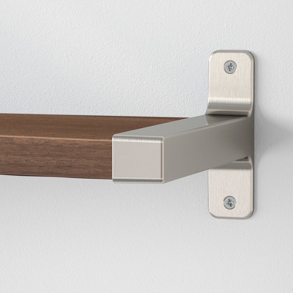 BERGSHULT / GRANHULT - Shelf and brackets, walnut/nickel-plated effect, 80x20 cm