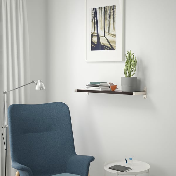 BERGSHULT / GRANHULT wall shelf, brown-black/nickel-plated, 80x20 cm