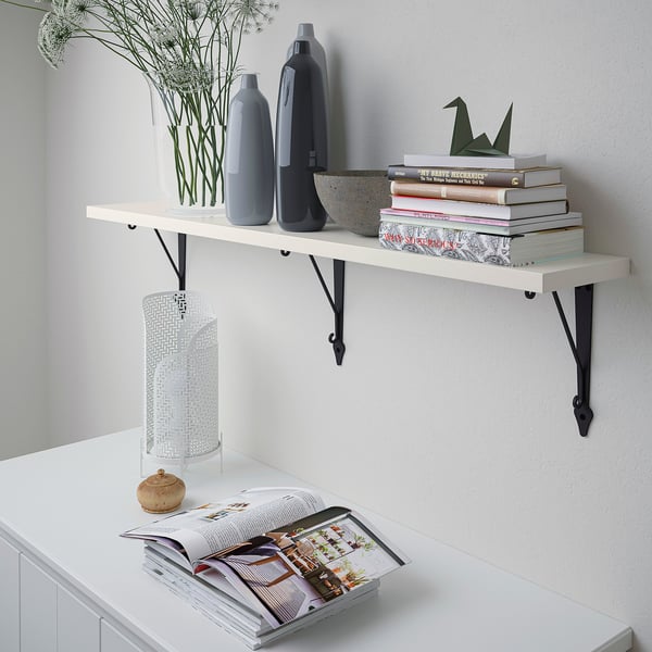 BERGSHULT / KROKSHULT wall shelf, white/anthracite, 120x20 cm
