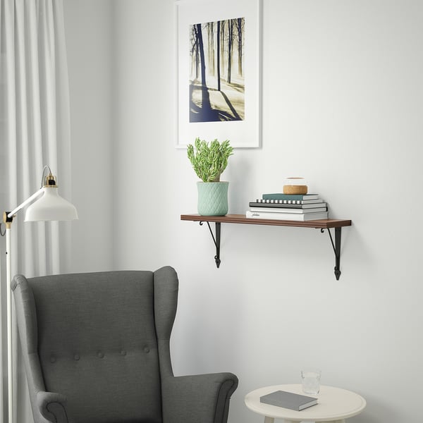 BERGSHULT / KROKSHULT wall shelf, walnut effect/anthracite, 80x20 cm