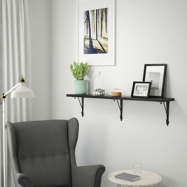 BERGSHULT / KROKSHULT wall shelf, brown-black/anthracite, 120x20 cm