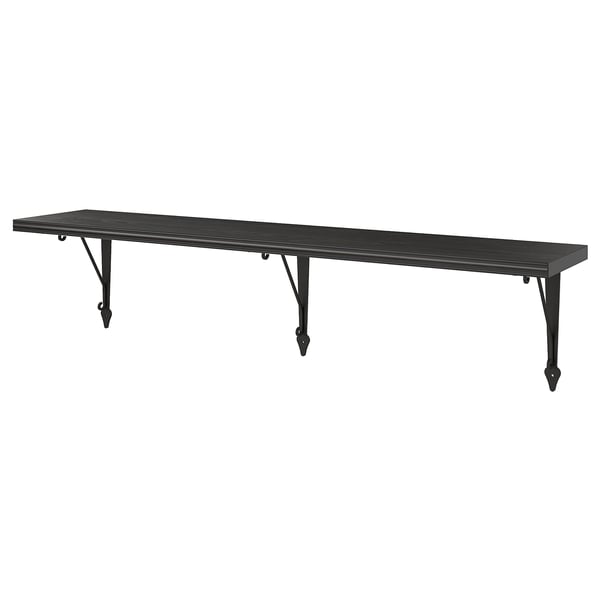 BERGSHULT / KROKSHULT wall shelf, brown-black/anthracite, 120x20 cm