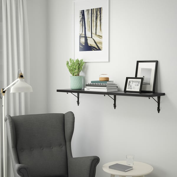 BERGSHULT / KROKSHULT wall shelf, brown-black/anthracite, 120x30 cm
