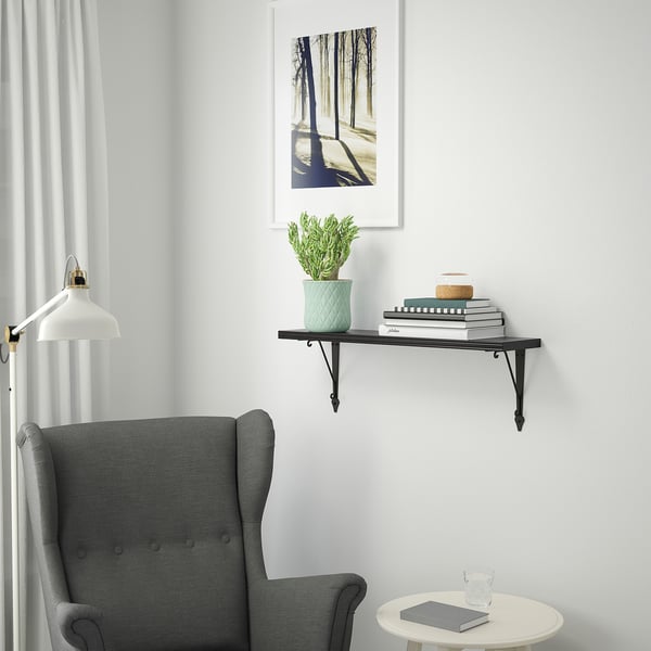 BERGSHULT / KROKSHULT wall shelf, brown-black/anthracite, 80x20 cm