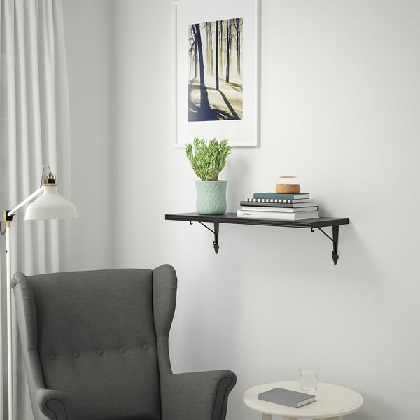 BERGSHULT / KROKSHULT wall shelf, brown-black/anthracite, 80x30 cm