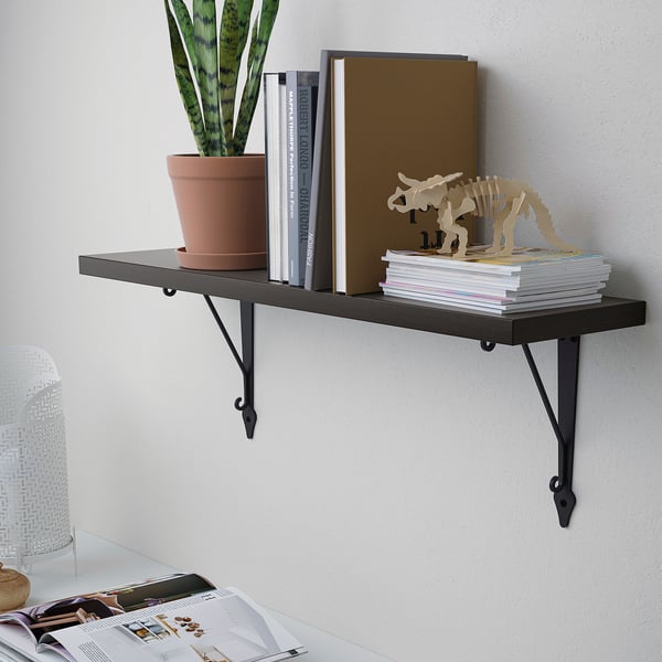 BERGSHULT / KROKSHULT wall shelf, brown-black/anthracite, 80x20 cm
