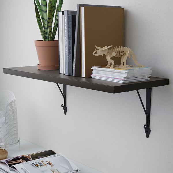 BERGSHULT / KROKSHULT wall shelf, brown-black/anthracite, 80x30 cm