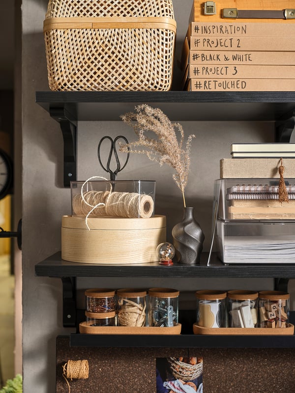 BERGSHULT shelf, brown-black, 80x20 cm