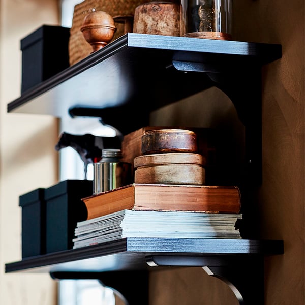 BERGSHULT shelf, brown-black, 80x30 cm