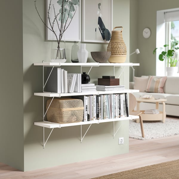BERGSHULT / PERSHULT wall shelf combination, white/white, 120x30 cm