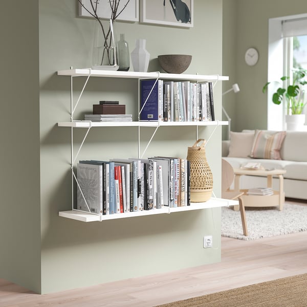 BERGSHULT / PERSHULT wall shelf combination, white/white, 120x30x91 cm