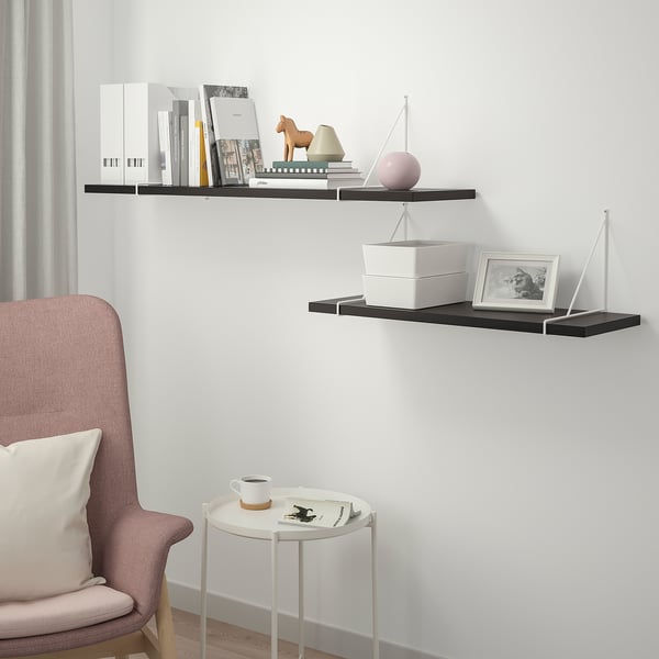 BERGSHULT / PERSHULT - Wall shelf combination, brown-black/white, 120x30 cm