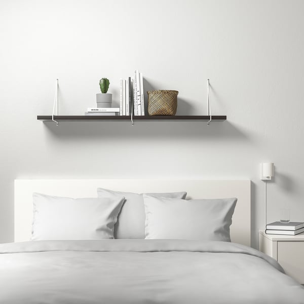 BERGSHULT / PERSHULT wall shelf, brown-black/white, 120x20 cm