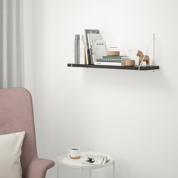 BERGSHULT / PERSHULT wall shelf, brown-black/white, 80x20 cm