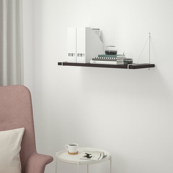 BERGSHULT / PERSHULT wall shelf, brown-black/white, 80x30 cm