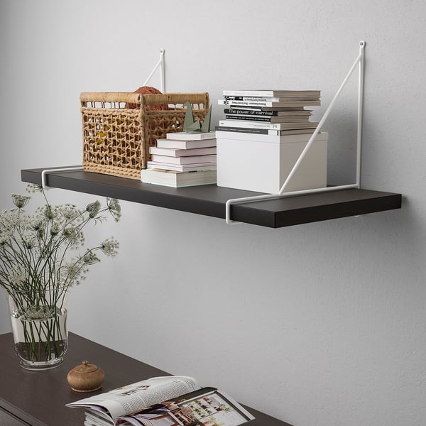 BERGSHULT / PERSHULT wall shelf, brown-black/white, 80x30 cm