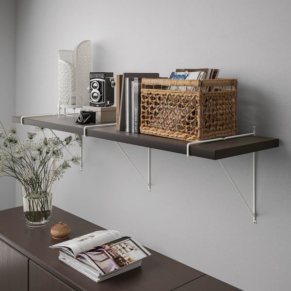 BERGSHULT / PERSHULT wall shelf, brown-black/white, 120x30 cm