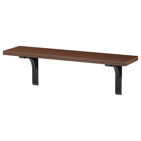 BERGSHULT / RAMSHULT wall shelf, walnut effect/black, 80x20 cm
