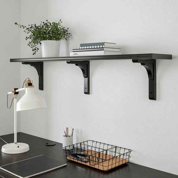 BERGSHULT / RAMSHULT wall shelf, brown-black, 120x20 cm