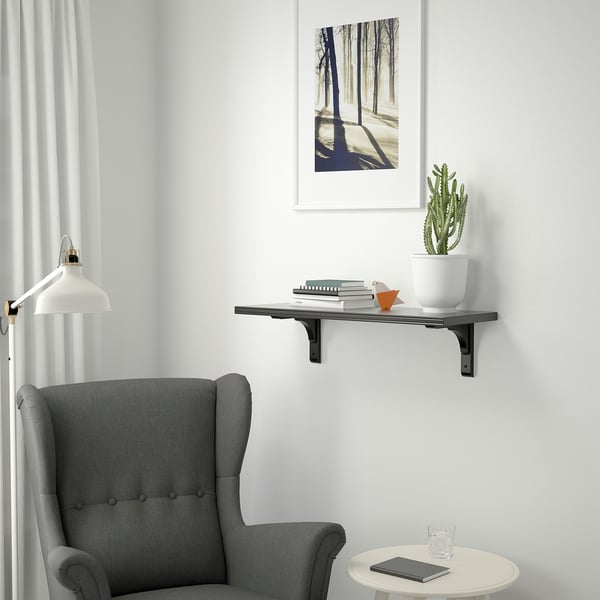 BERGSHULT / RAMSHULT wall shelf, brown-black, 80x30 cm