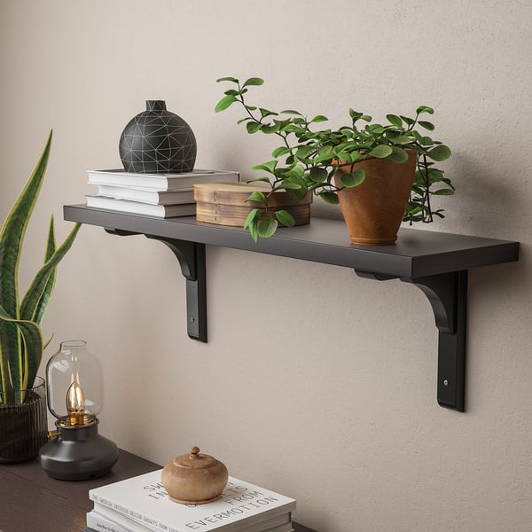 BERGSHULT / RAMSHULT wall shelf, brown-black, 80x20 cm