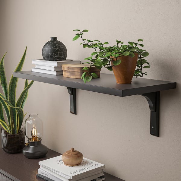 BERGSHULT / RAMSHULT wall shelf, brown-black, 80x30 cm