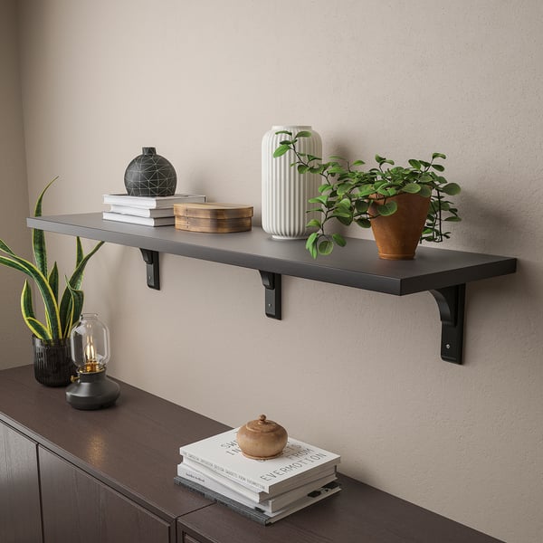 BERGSHULT / RAMSHULT wall shelf, brown-black, 120x30 cm