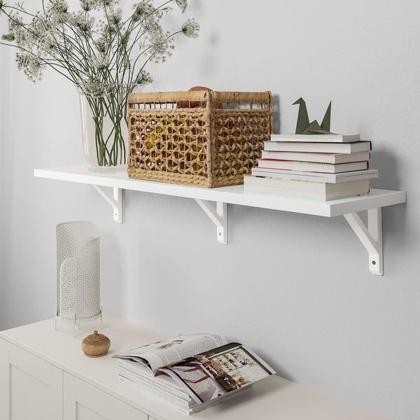 BERGSHULT / SANDSHULT wall shelf, white/white stained aspen, 120x30 cm