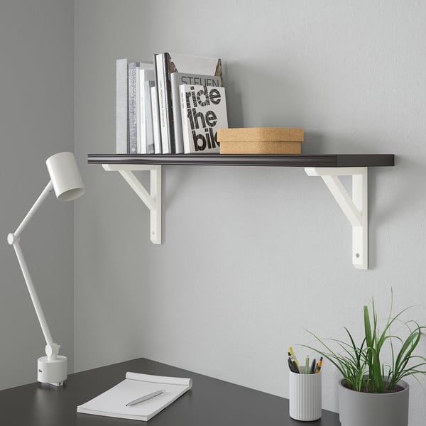 BERGSHULT / SANDSHULT wall shelf, brown-black/white stained aspen, 80x20 cm