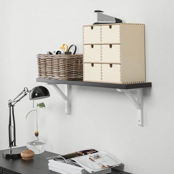 BERGSHULT / SANDSHULT wall shelf, brown-black/white stained aspen, 80x20 cm