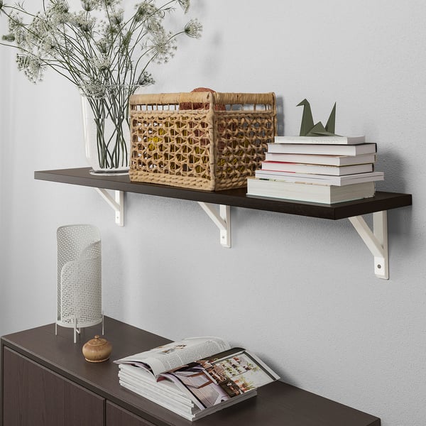 BERGSHULT / SANDSHULT wall shelf, brown-black/white stained aspen, 120x30 cm