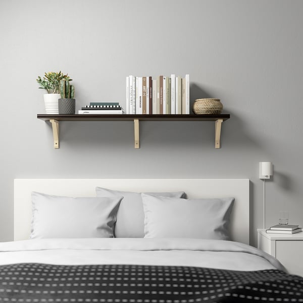 BERGSHULT / SANDSHULT wall shelf, brown-black/aspen, 120x30 cm