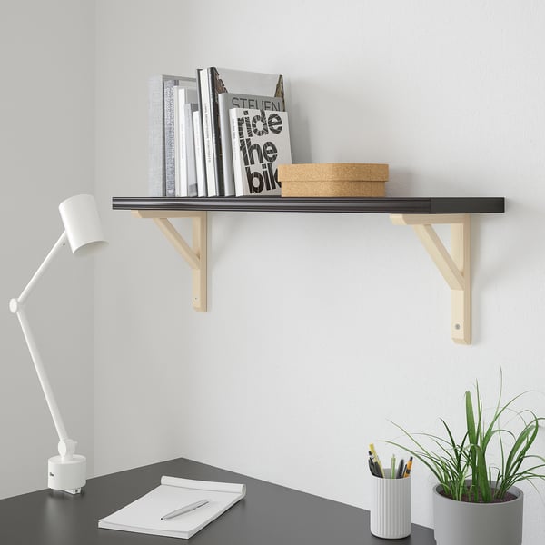 BERGSHULT / SANDSHULT wall shelf, brown-black/aspen, 80x20 cm