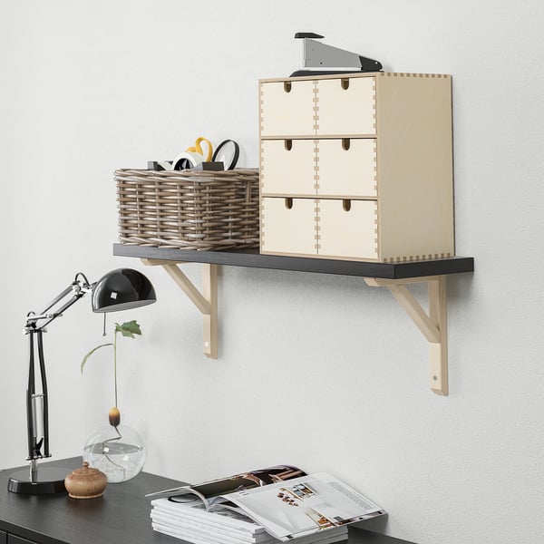 BERGSHULT / SANDSHULT wall shelf, brown-black/aspen, 80x20 cm
