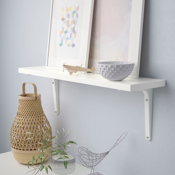 BERGSHULT / TOMTHULT shelf with bracket, white, 80x20 cm